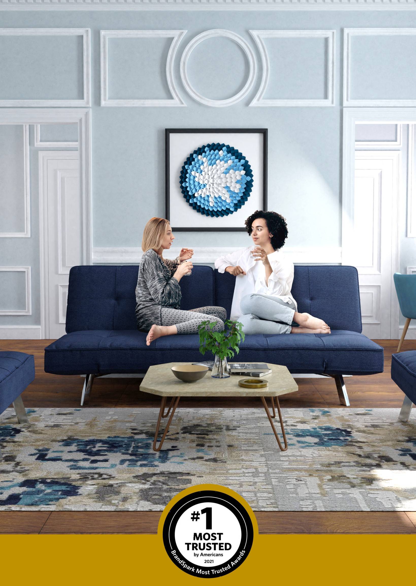 Blue convertible sofa store